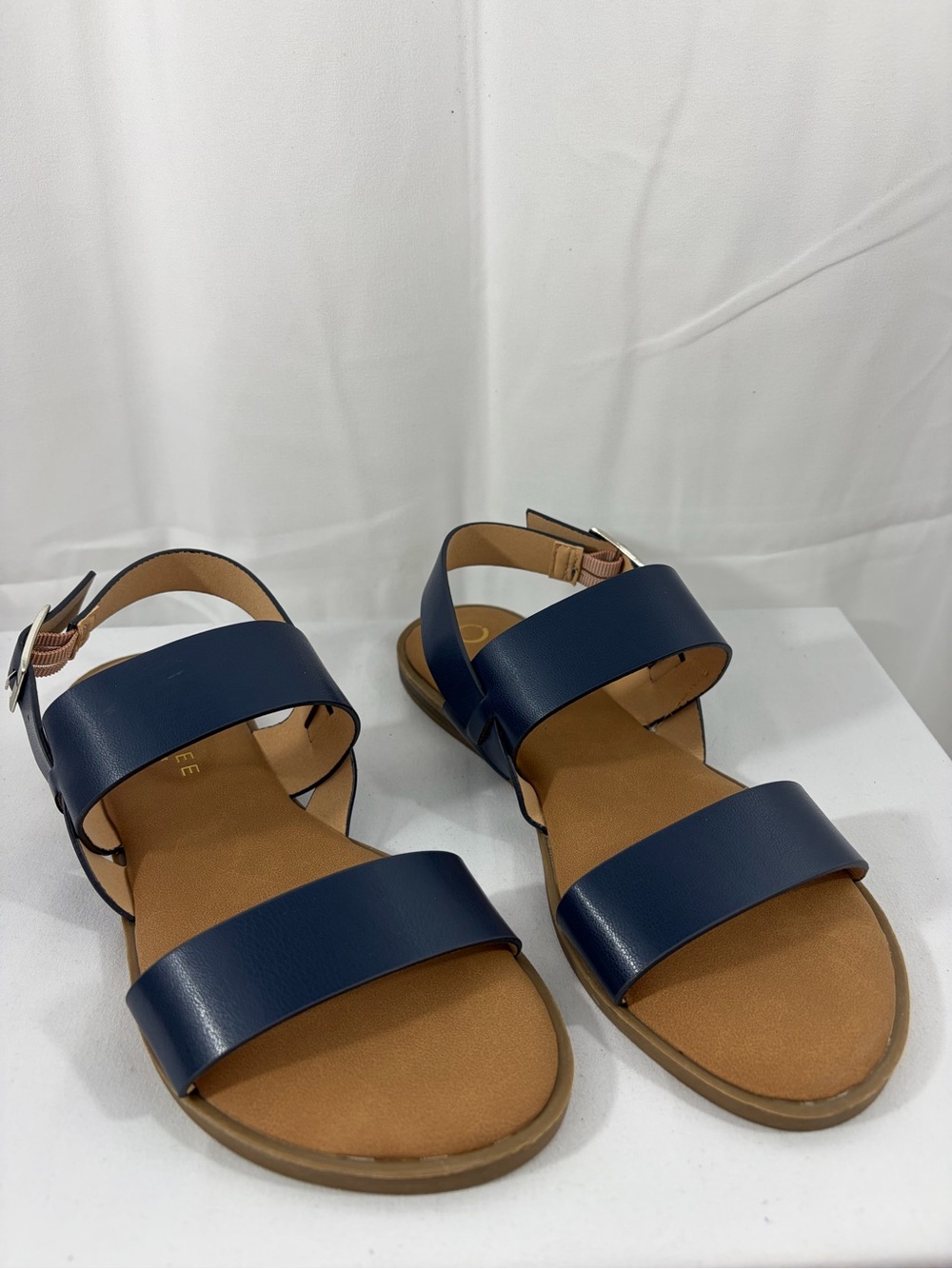NWT Journee Women's Size 7.5 Navy Blue Double-Strap Sandals
